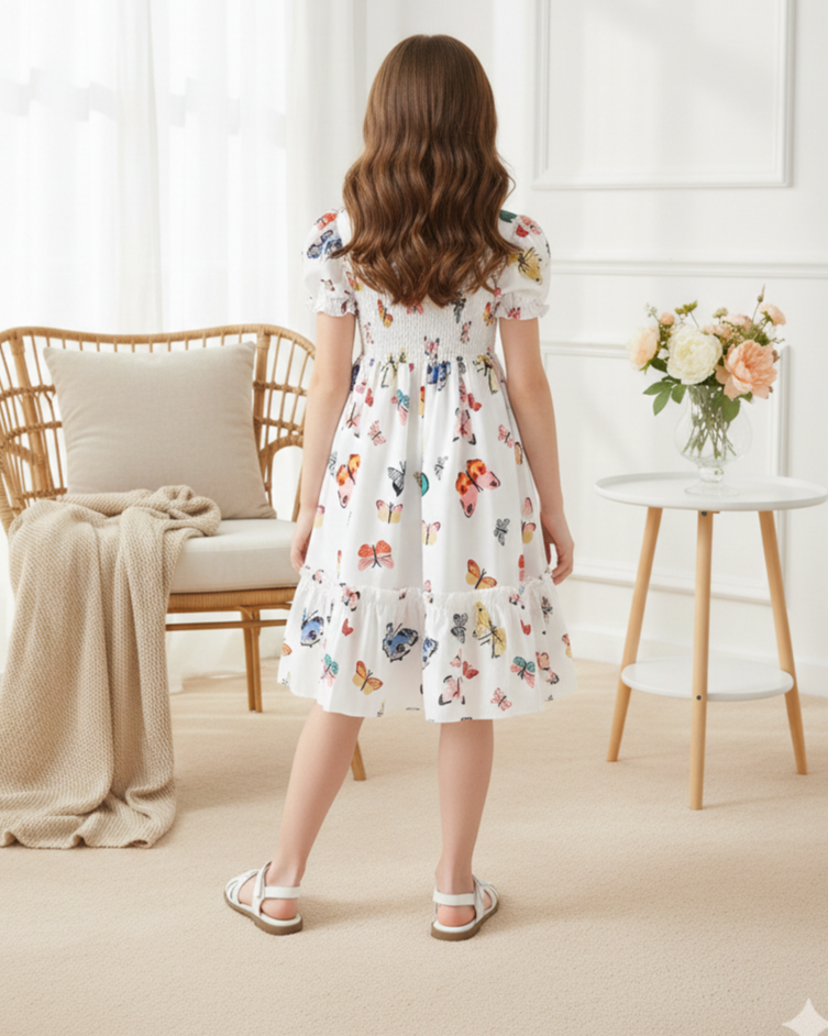 Girls Floral Fit & Flare Knee-Length Dress