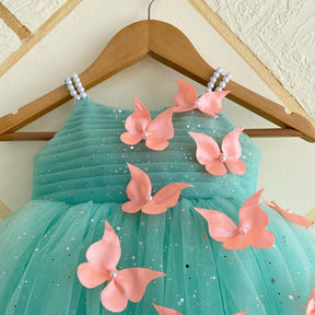Mint Green Butterfly Applique Party Dress for Girls
