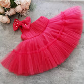 Princess Hot Pink Net Frock with Pearl-Studded Bow