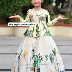 Premium Kids Printed Gown with Koti Set for Girls
