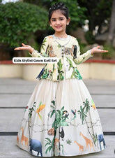 Premium Kids Printed Gown with Koti Set for Girls