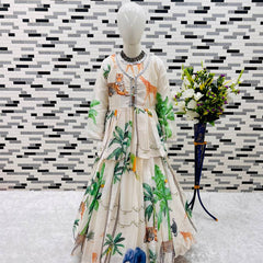 Premium Kids Printed Gown with Koti Set for Girls
