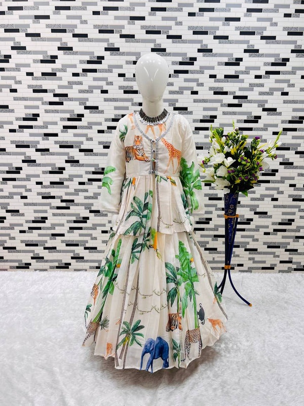 Premium Kids Printed Gown with Koti Set for Girls