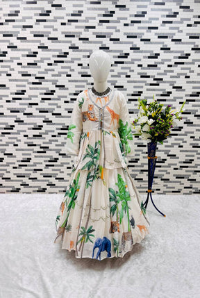 Premium Kids Printed Gown with Koti Set for Girls
