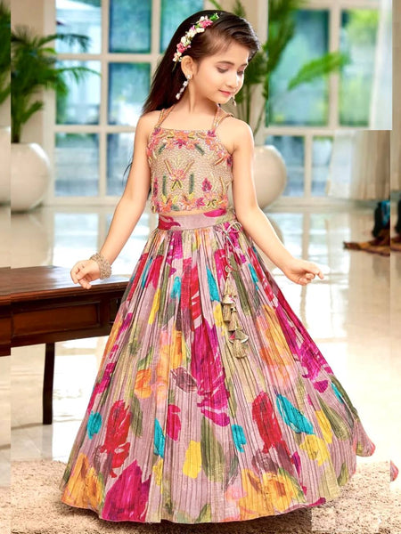 Premium Floral Pleated Lehenga Set for Girls