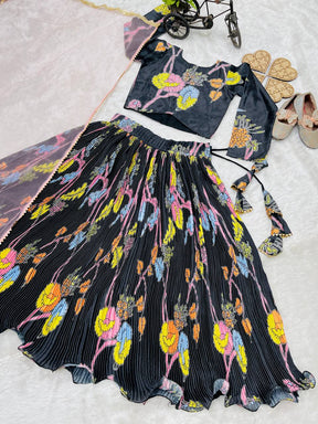 Black Floral Embroidered Kids Lehenga Choli