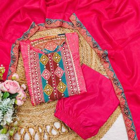 Regal Pink & Purple Embroidered Anarkali Suit Set with Dupatta