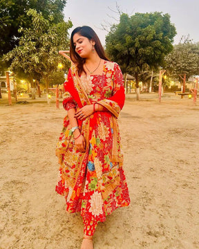 Women's Anarkali Suit Trending Floral Anarkali with Designer Dupatta