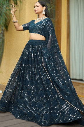 Stylish Navy Blue Semi-Stitched Lehenga Choli – Premium Georgette Partywear for Women
