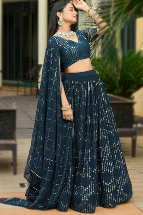 Stylish Navy Blue Semi-Stitched Lehenga Choli – Premium Georgette Partywear for Women