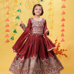 Maroon Traditional Mirror Work Lehenga Choli for Girls