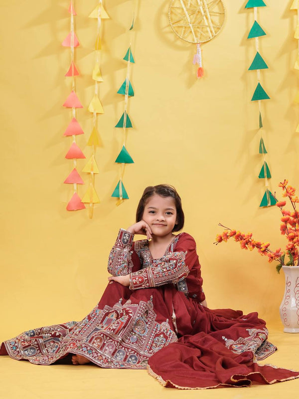Maroon Traditional Mirror Work Lehenga Choli for Girls