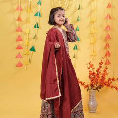 Maroon Traditional Mirror Work Lehenga Choli for Girls