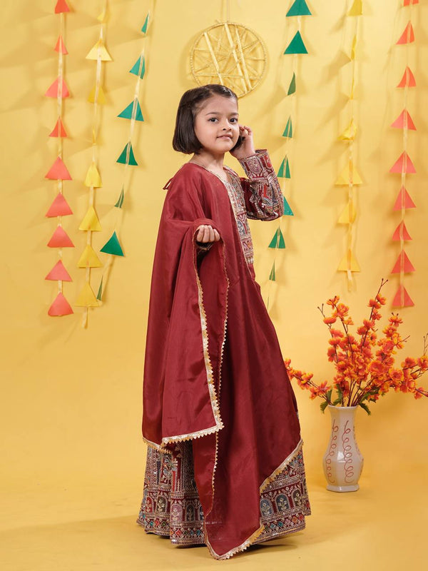 Maroon Traditional Mirror Work Lehenga Choli for Girls