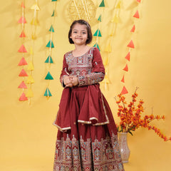 Maroon Traditional Mirror Work Lehenga Choli for Girls