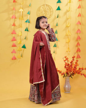 Maroon Traditional Mirror Work Lehenga Choli for Girls