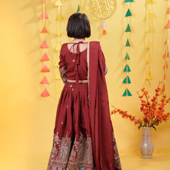 Maroon Traditional Mirror Work Lehenga Choli for Girls