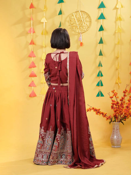Maroon Traditional Mirror Work Lehenga Choli for Girls