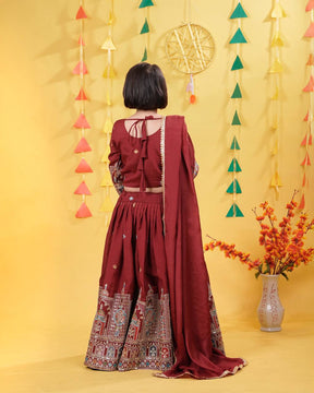 Maroon Traditional Mirror Work Lehenga Choli for Girls
