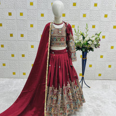 Maroon Traditional Mirror Work Lehenga Choli for Girls