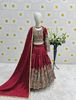 Maroon Traditional Mirror Work Lehenga Choli for Girls