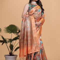 Elegant Printed Silk Saree with Golden Border | Traditional Indian Saree for Weddings & Festivals