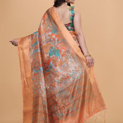 Elegant Printed Silk Saree with Golden Border | Traditional Indian Saree for Weddings & Festivals