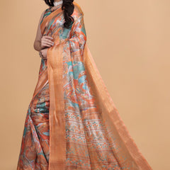 Elegant Printed Silk Saree with Golden Border | Traditional Indian Saree for Weddings & Festivals