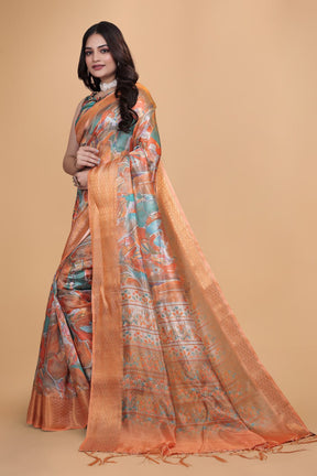 Elegant Printed Silk Saree with Golden Border | Traditional Indian Saree for Weddings & Festivals