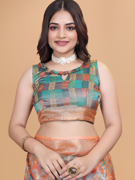 Elegant Printed Silk Saree with Golden Border | Traditional Indian Saree for Weddings & Festivals