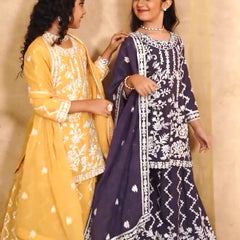 Girls Embroidered Sharara Suit Set with Kurti and Dupatta