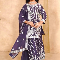 Girls Embroidered Sharara Suit Set with Kurti and Dupatta