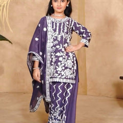 Girls Embroidered Sharara Suit Set with Kurti and Dupatta