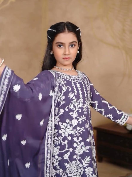 Girls Embroidered Sharara Suit Set with Kurti and Dupatta