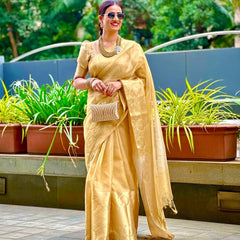 Elegant Golden Silk Saree with Intricate Brocade Work – Traditional Festive Wear for Women