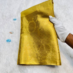 Elegant Golden Silk Saree with Intricate Brocade Work – Traditional Festive Wear for Women