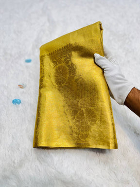 Elegant Golden Silk Saree with Intricate Brocade Work – Traditional Festive Wear for Women