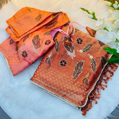 Designer Orange Silk Saree For Women