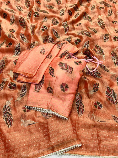 Designer Orange Silk Saree For Women
