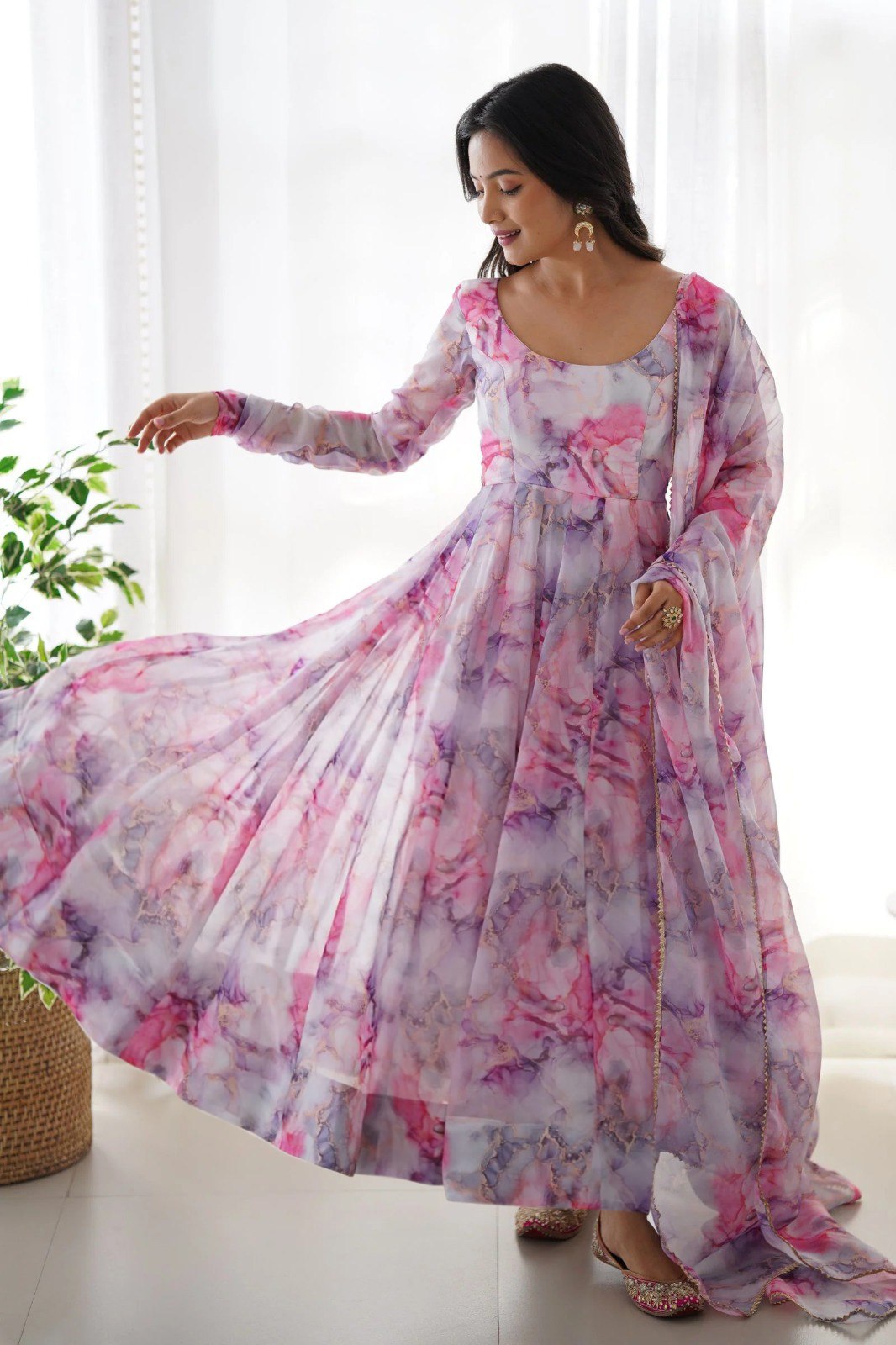 Dreamy Pink & Purple Floral Anarkali Suit Set