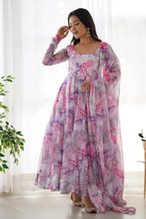 Dreamy Pink & Purple Floral Anarkali Suit Set