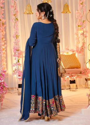 Elegant Royal Blue Embroidered Anarkali Gown with Dupatta