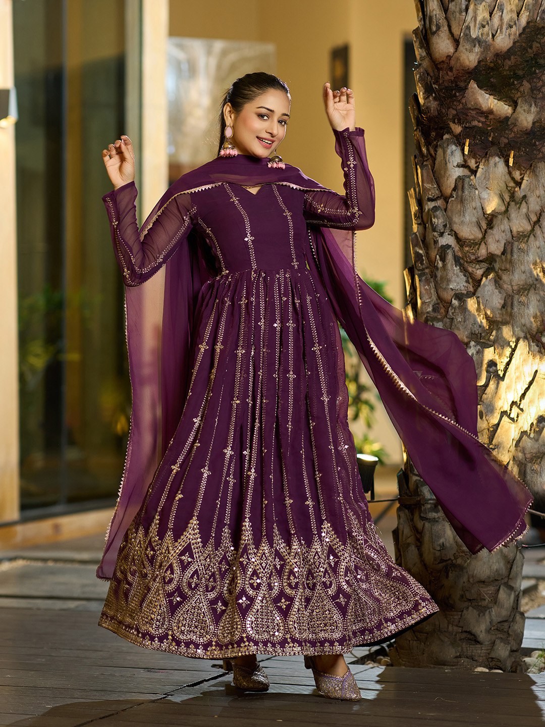 Exquisite Royal Purple Designer Anarkali Dress