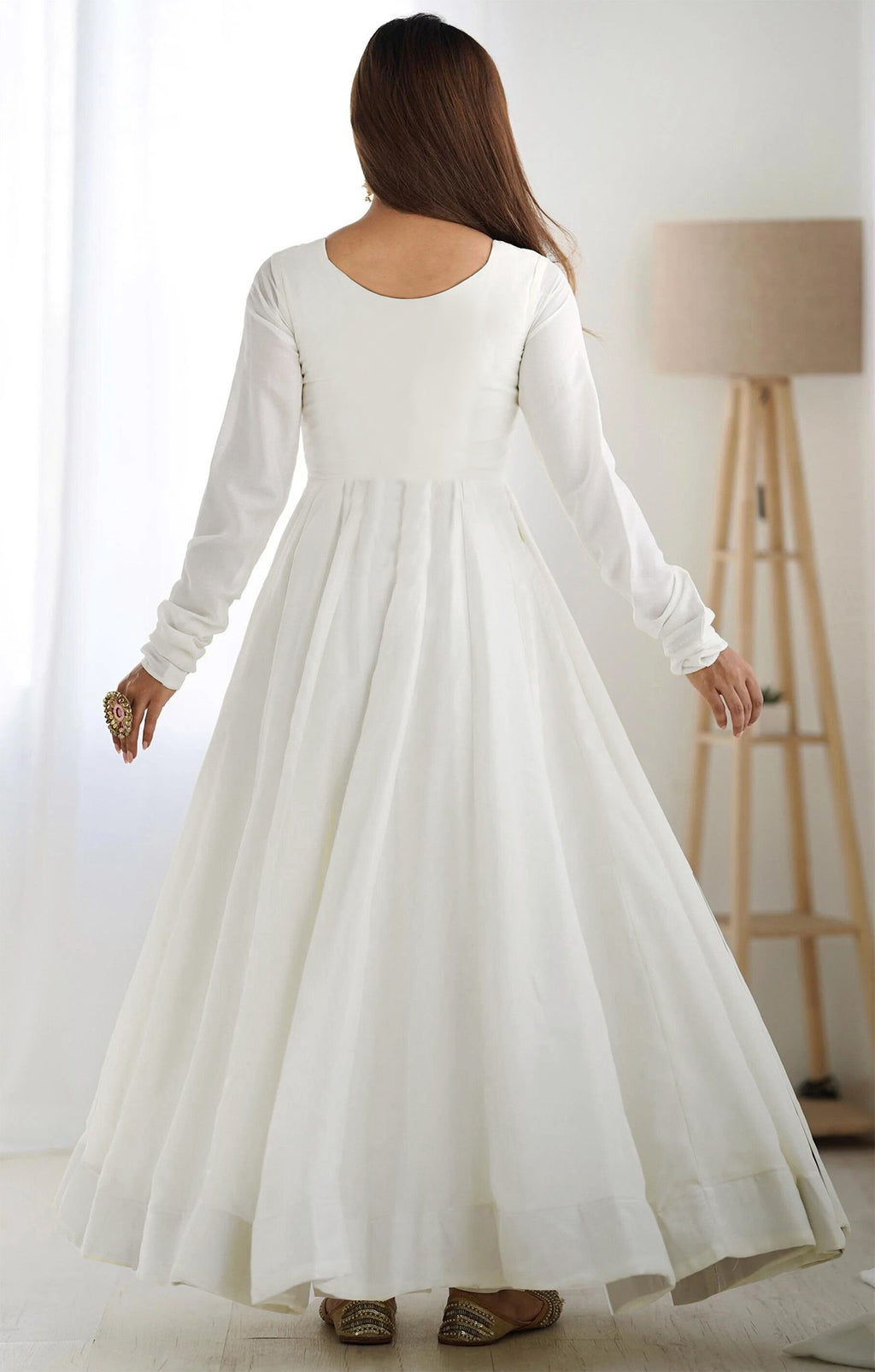 Stunning White Anarkali with Embroidered Maroon Dupatta