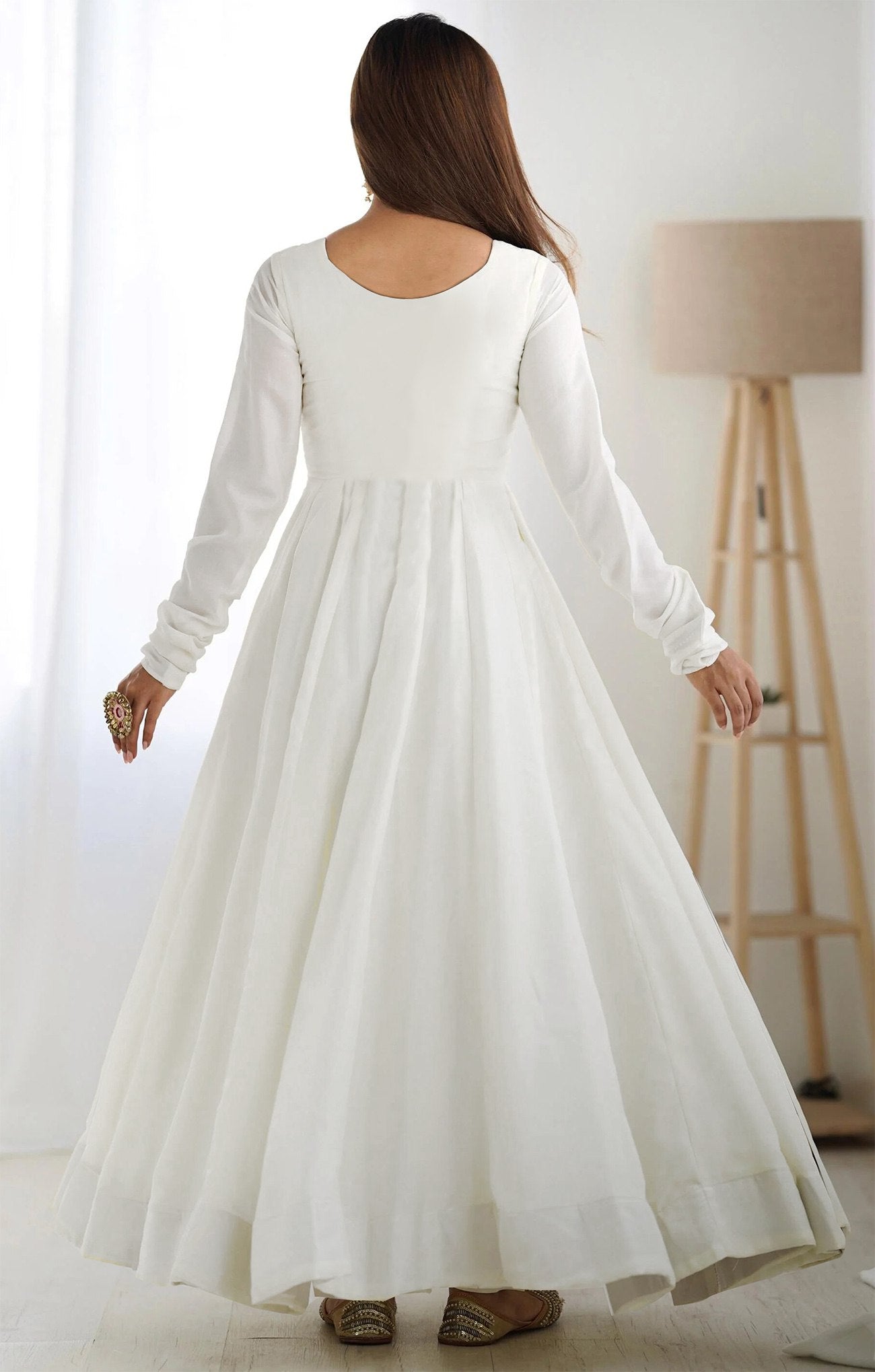 Stunning White Anarkali with Embroidered Maroon Dupatta