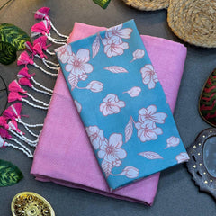 Pink Cotton Saree with Printed Blouse – Soft & Breathable Fabric