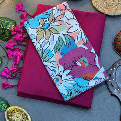 Dark Pink Cotton Saree with Printed Blouse – Soft & Breathable Fabric
