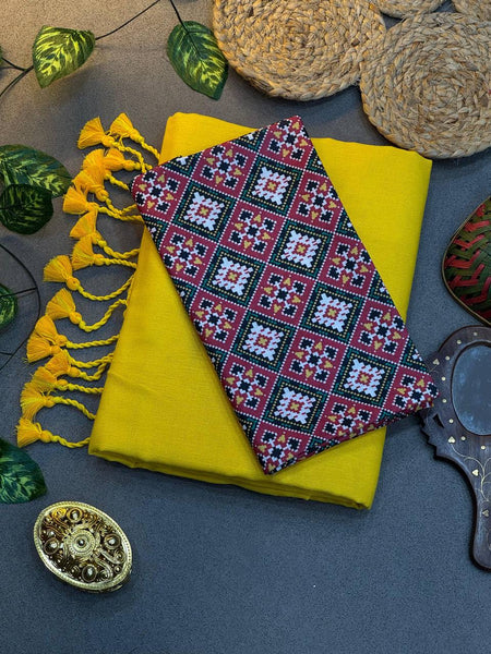 Yellow Cotton Saree with Printed Blouse – Soft & Breathable Fabric
