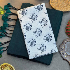 Rama Cotton Saree with Printed Blouse – Soft & Breathable Fabric