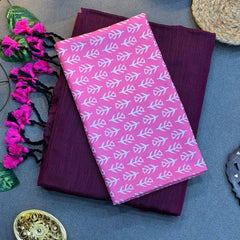 Violate Cotton Saree with Printed Blouse – Soft & Breathable Fabric